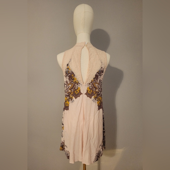 Free People Marsha Blush Combo Floral Printed Slip Dress Lace Neck XS - Picture 5 of 8